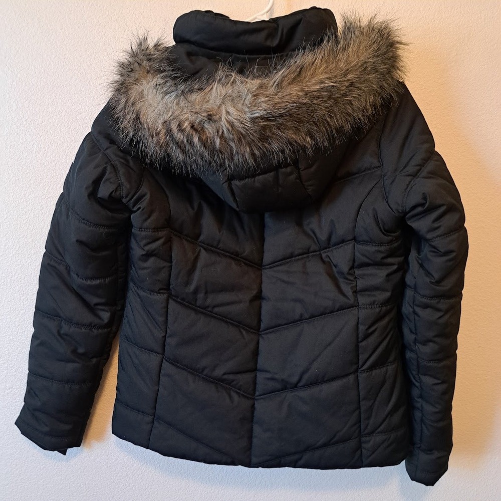 Columbia Womens Black Quilted Puffer Jacket Faux Fur Trim Hood Small RN69724 - Picture 7 of 7